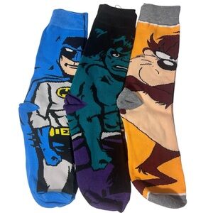 New Superhero Themed Men's Socks - Blue, Green, and Orange 3 pairs as shown